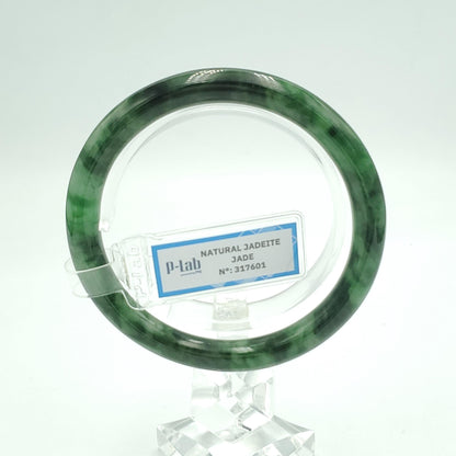 Yingmart 58 mm PNJ317601 Certified Natural Color Grey White Natural Jadeite Jade Bangle Bracelet, Real Gemstone, Gift for Her Mom Grandma