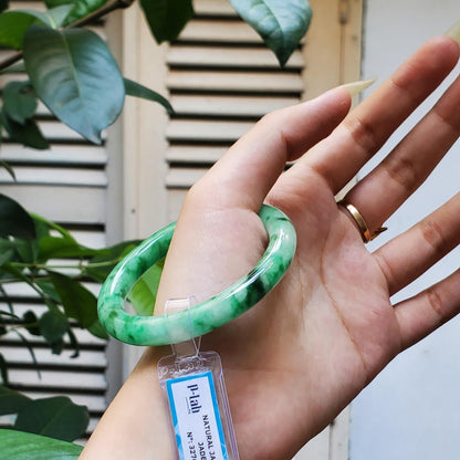 Yingmart 51mm PNJ327630 Certified Natural Color Grey White Natural Jadeite Jade Bangle Bracelet, Real Gemstone, Gift for Her Mom Grandma