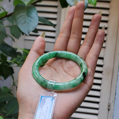 Yingmart 51mm PNJ327630 Certified Natural Color Grey White Natural Jadeite Jade Bangle Bracelet, Real Gemstone, Gift for Her Mom Grandma