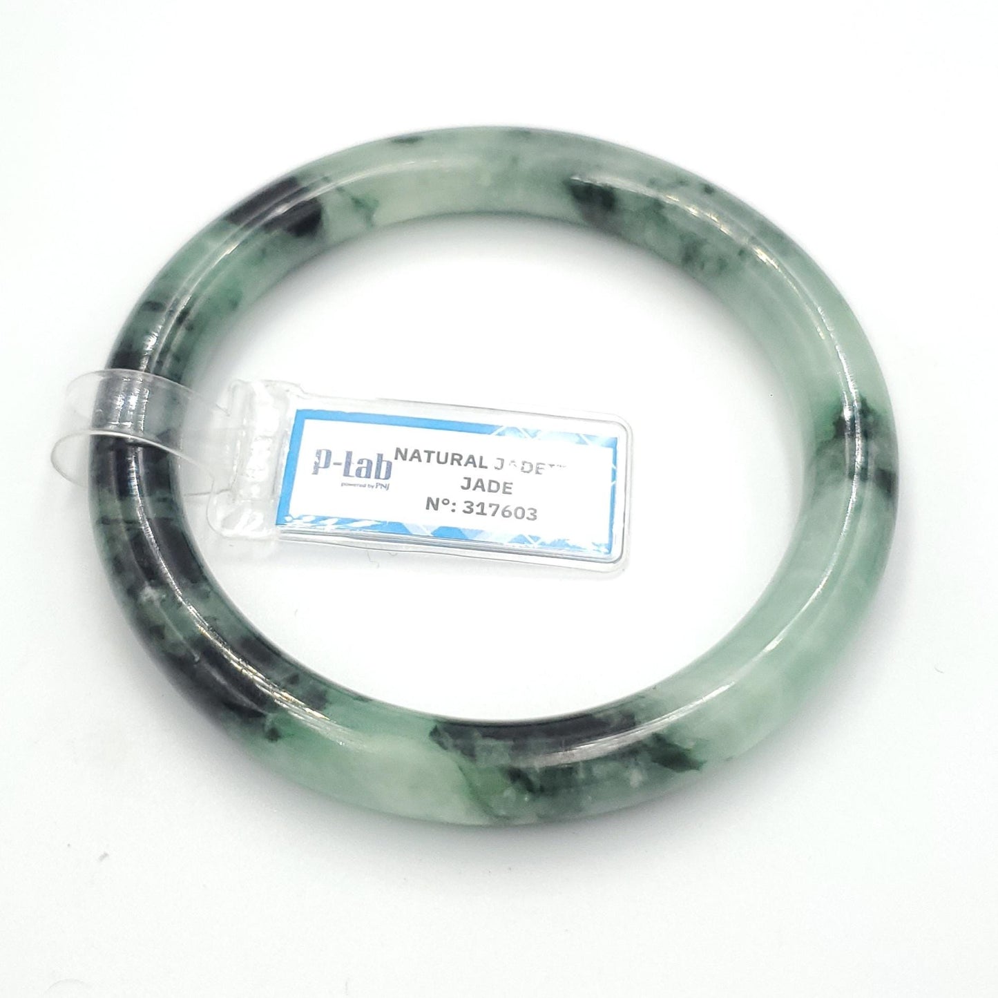 Yingmart 61mm PNJ317603 Certified Natural Color Grey White Natural Jadeite Jade Bangle Bracelet, Real Gemstone, Gift for Her Mom Grandma