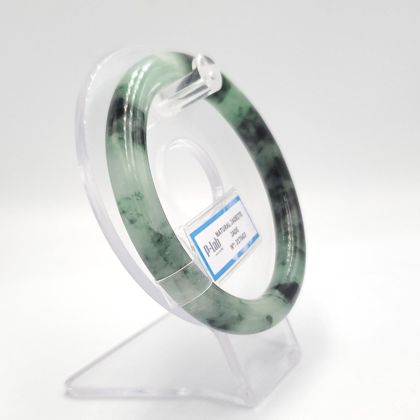 Yingmart 61mm PNJ317603 Certified Natural Color Grey White Natural Jadeite Jade Bangle Bracelet, Real Gemstone, Gift for Her Mom Grandma