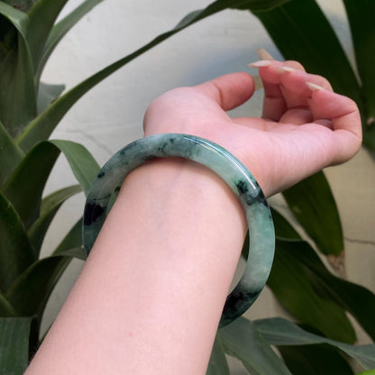 Yingmart 61mm PNJ317603 Certified Natural Color Grey White Natural Jadeite Jade Bangle Bracelet, Real Gemstone, Gift for Her Mom Grandma