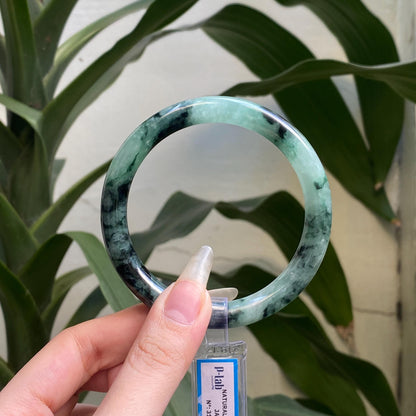 Yingmart 61mm PNJ317603 Certified Natural Color Grey White Natural Jadeite Jade Bangle Bracelet, Real Gemstone, Gift for Her Mom Grandma