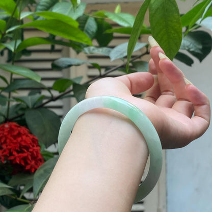 Yingmart 61mm PNJ317605 Certified Natural Color Grey White Natural Jadeite Jade Bangle Bracelet, Real Gemstone, Gift for Her Mom Grandma