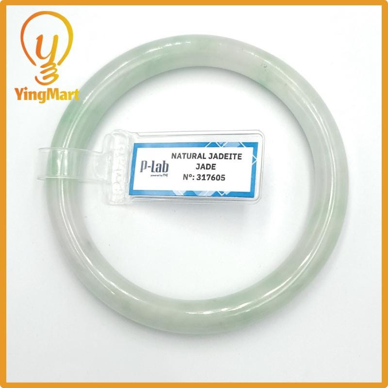 Yingmart 61mm PNJ317605 Certified Natural Color Grey White Natural Jadeite Jade Bangle Bracelet, Real Gemstone, Gift for Her Mom Grandma