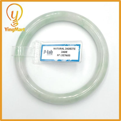 Yingmart 61mm PNJ317605 Certified Natural Color Grey White Natural Jadeite Jade Bangle Bracelet, Real Gemstone, Gift for Her Mom Grandma