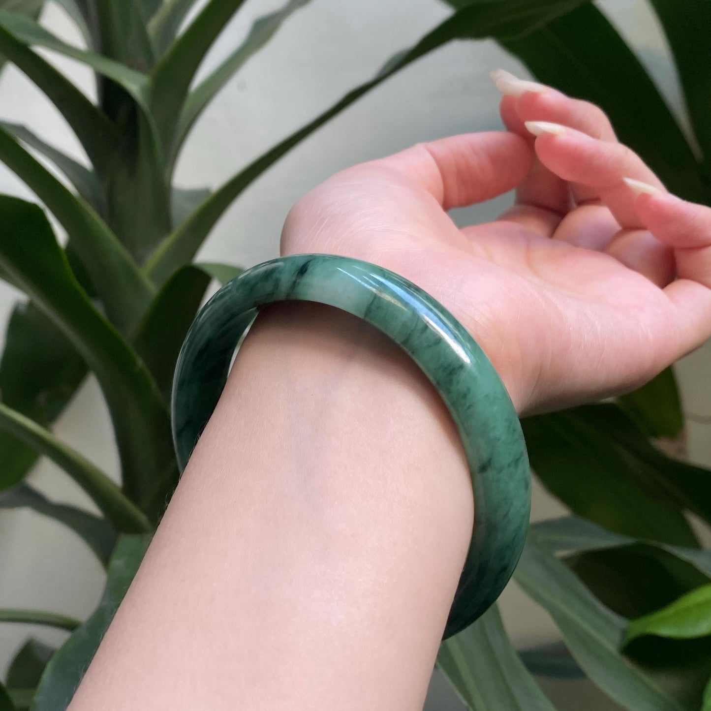 Yingmart 65mm PNJ322317 Certified Natural Color Grey White Natural Jadeite Jade Bangle Bracelet, Real Gemstone, Gift for Her Mom Grandma
