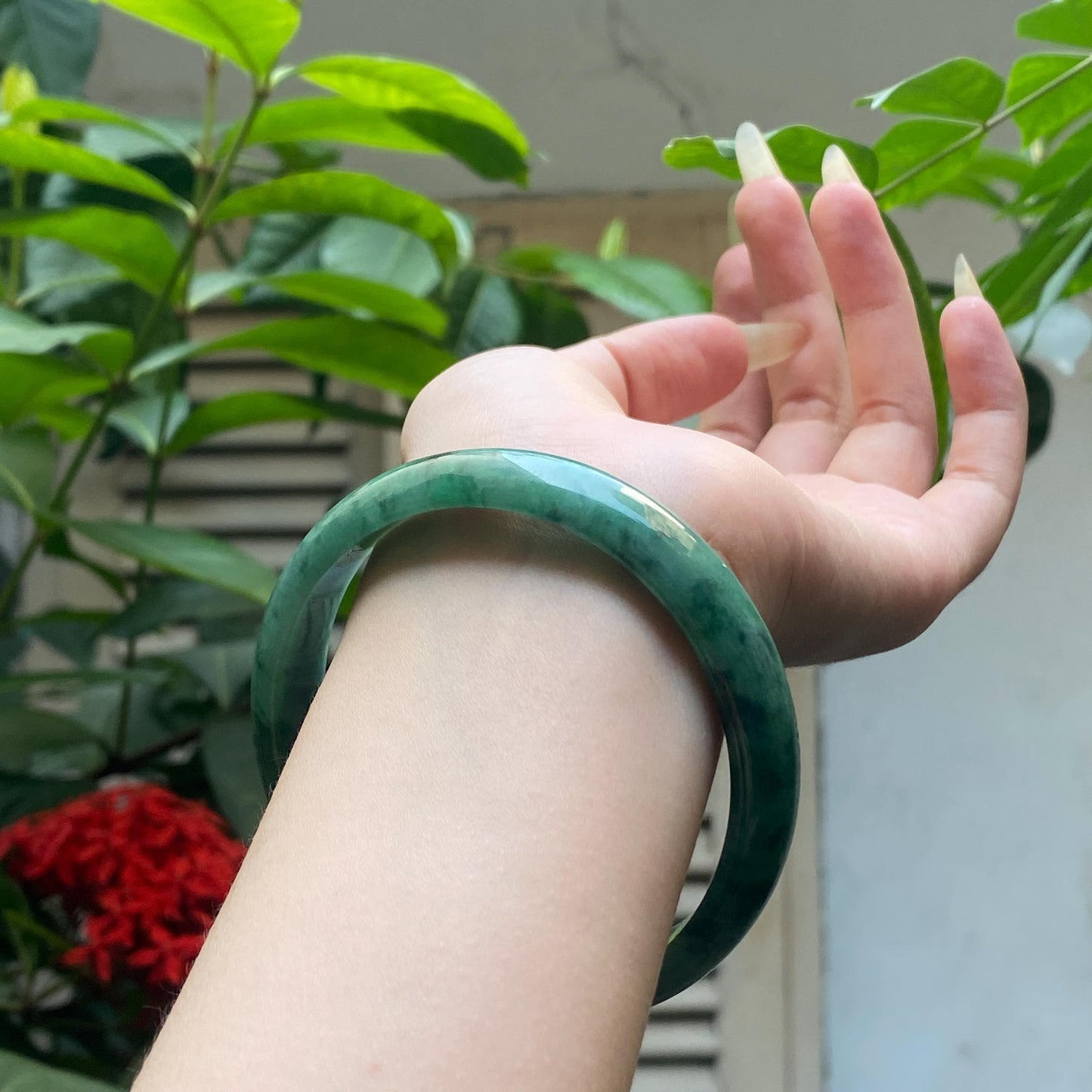 Yingmart 66mm PNJ322321 Certified Natural Color Green White To Green Natural Jadeite Jade Bangle Bracelet, Real Gemstone, Gift for Her Mom
