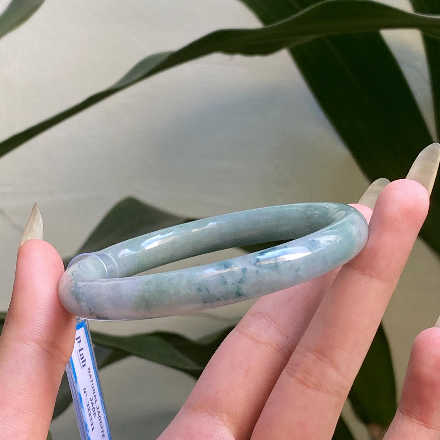 Yingmart 61mm PNJ322331 Certified Natural Color Light Greyish Green Natural Jadeite Jade Bangle Bracelet, Real Gemstone, Gift for Her