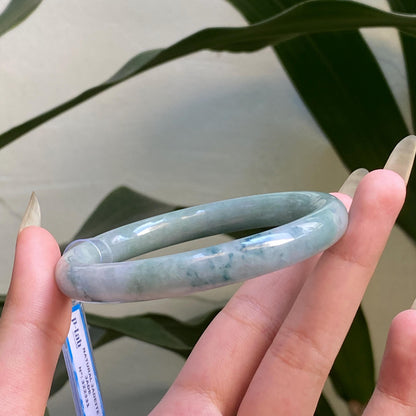 Yingmart 61mm PNJ322331 Certified Natural Color Light Greyish Green Natural Jadeite Jade Bangle Bracelet, Real Gemstone, Gift for Her