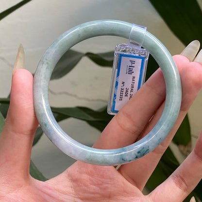 Yingmart 61mm PNJ322331 Certified Natural Color Light Greyish Green Natural Jadeite Jade Bangle Bracelet, Real Gemstone, Gift for Her