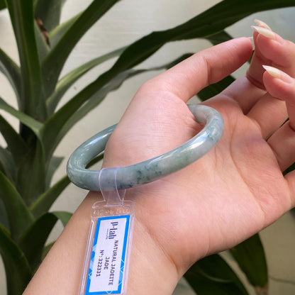 Yingmart 61mm PNJ322331 Certified Natural Color Light Greyish Green Natural Jadeite Jade Bangle Bracelet, Real Gemstone, Gift for Her