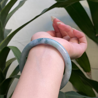 Yingmart 61mm PNJ322331 Certified Natural Color Light Greyish Green Natural Jadeite Jade Bangle Bracelet, Real Gemstone, Gift for Her