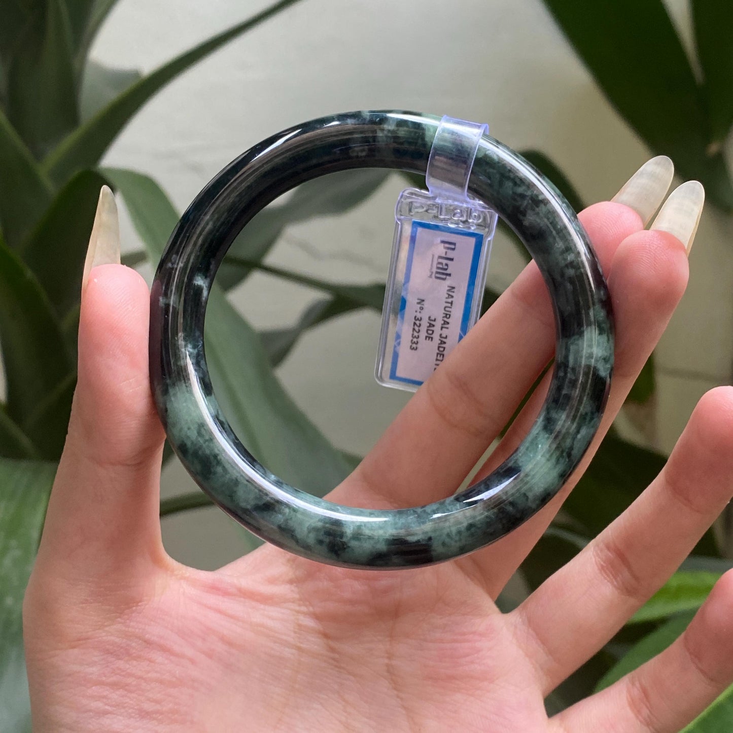 Yingmart 60mm PNJ322333 Certified Natural Color Green White To Greyish Green Natural Jadeite Jade Bangle Bracelet, Real Gemstone