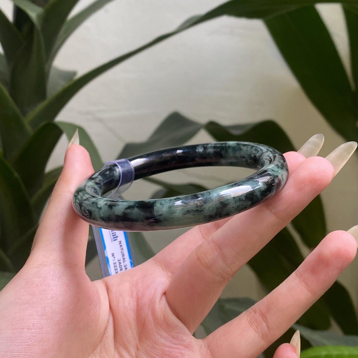 Yingmart 60mm PNJ322333 Certified Natural Color Green White To Greyish Green Natural Jadeite Jade Bangle Bracelet, Real Gemstone