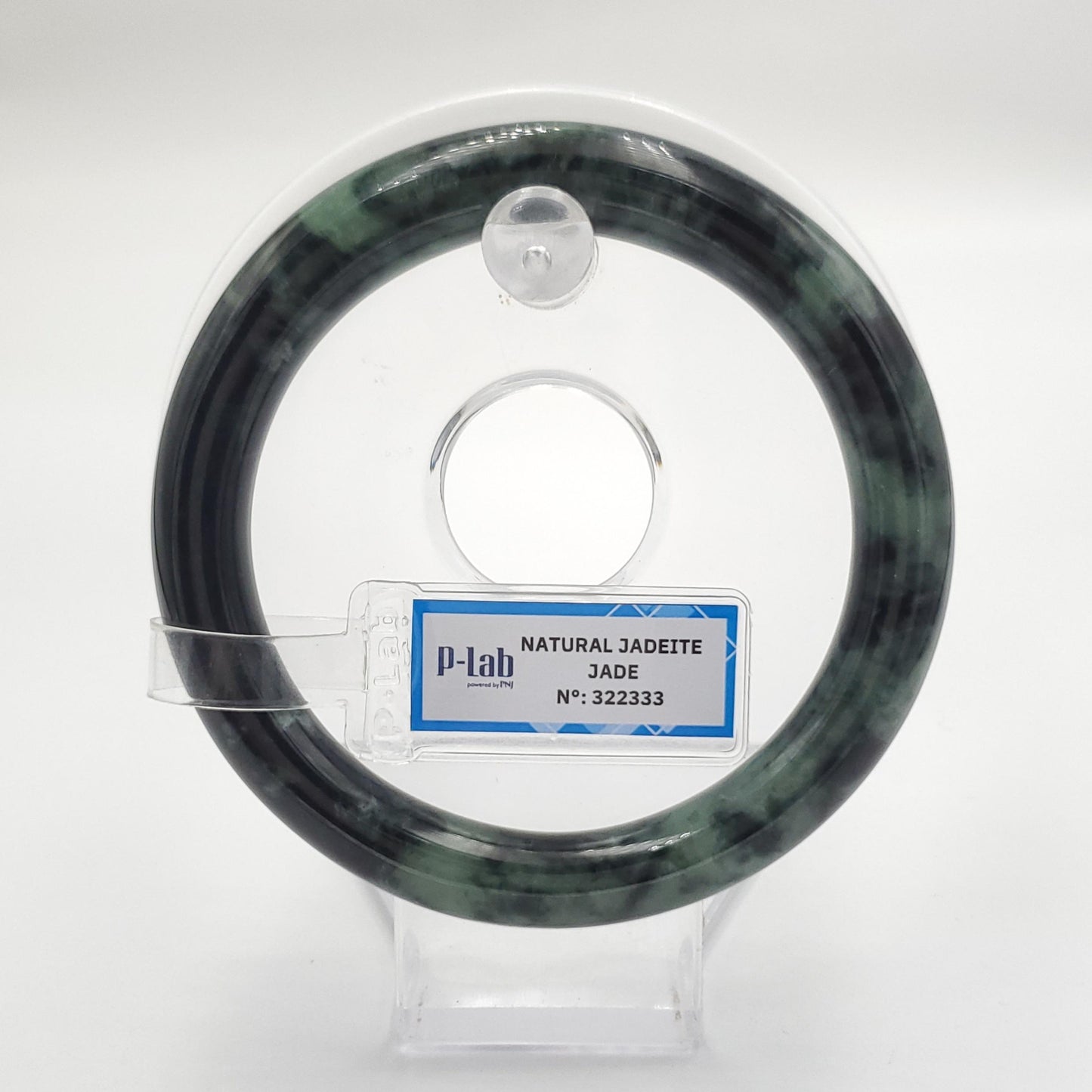 Yingmart 60mm PNJ322333 Certified Natural Color Green White To Greyish Green Natural Jadeite Jade Bangle Bracelet, Real Gemstone