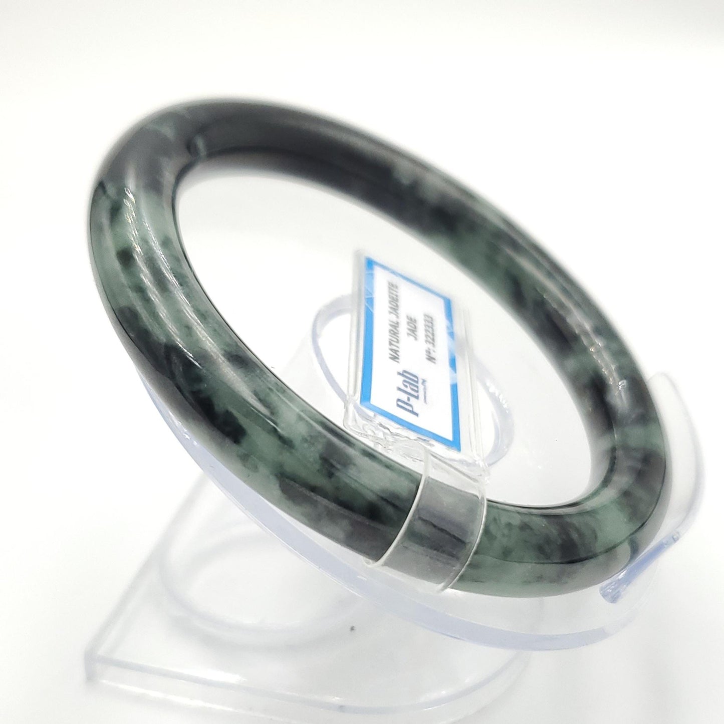 Yingmart 60mm PNJ322333 Certified Natural Color Green White To Greyish Green Natural Jadeite Jade Bangle Bracelet, Real Gemstone