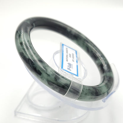 Yingmart 60mm PNJ322333 Certified Natural Color Green White To Greyish Green Natural Jadeite Jade Bangle Bracelet, Real Gemstone