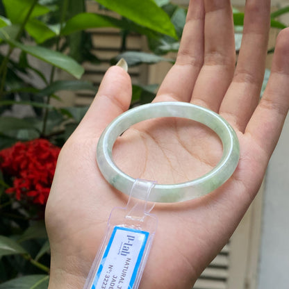 Yingmart 48mm PNJ322335 Certified Natural Color Green White To Light Green Natural Jadeite Jade Bangle Bracelet, Real Gemstone, Gift for Her