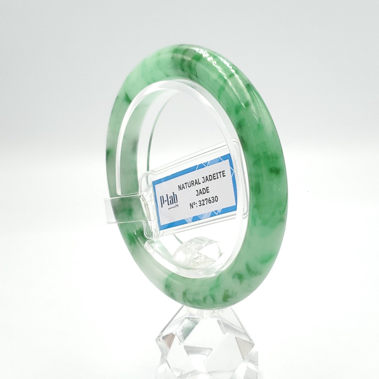 Yingmart 51mm PNJ327630 Certified Natural Color Grey White Natural Jadeite Jade Bangle Bracelet, Real Gemstone, Gift for Her Mom Grandma