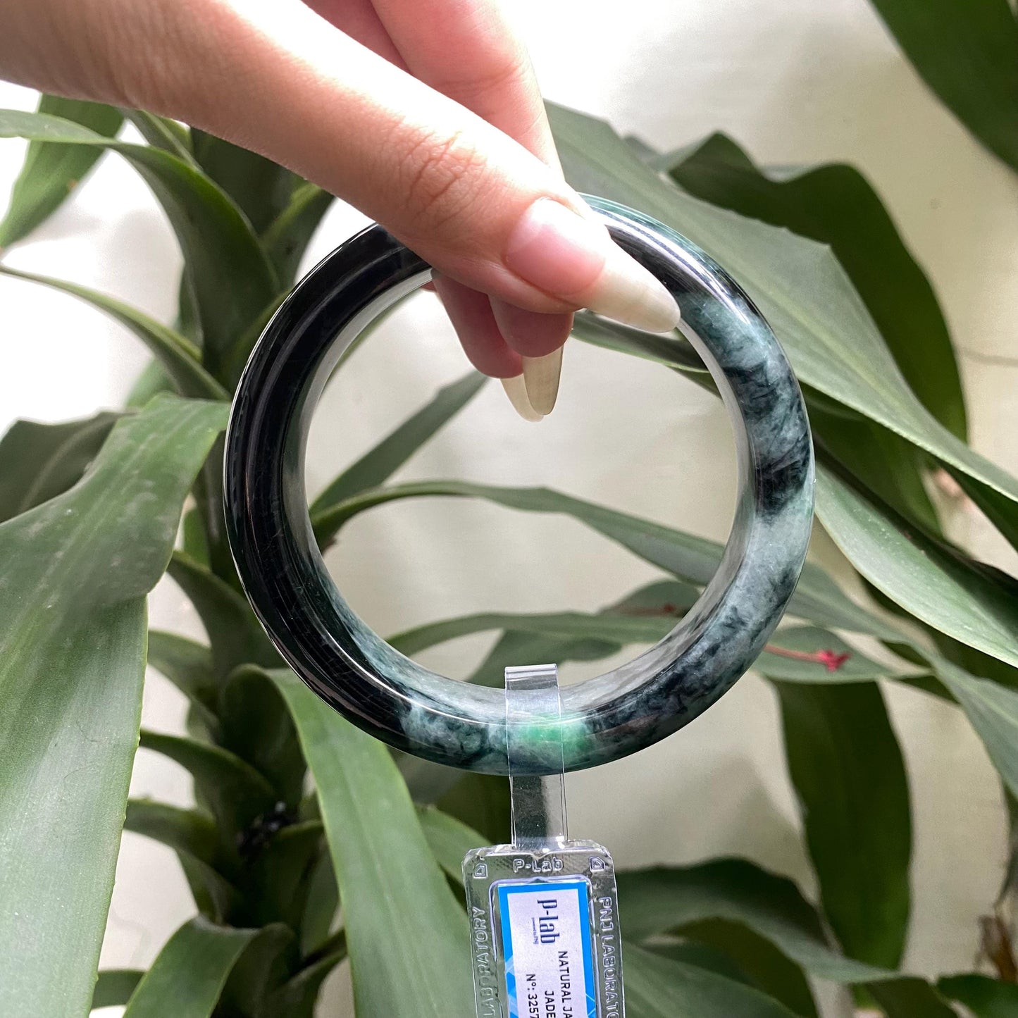 Jade Bangle 71mm PNJ325768 Certified | Natural Color Grey White, Grey, Black Jade Bangle Bracelet, Real Gemstone, Gift for Women, Men,Mother