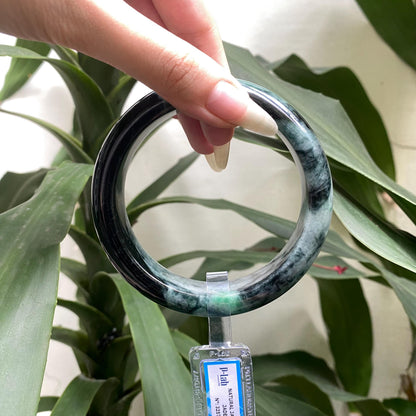 Jade Bangle 71mm PNJ325768 Certified | Natural Color Grey White, Grey, Black Jade Bangle Bracelet, Real Gemstone, Gift for Women, Men,Mother
