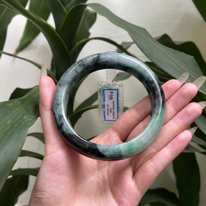Jade Bangle 71mm PNJ325768 Certified | Natural Color Grey White, Grey, Black Jade Bangle Bracelet, Real Gemstone, Gift for Women, Men,Mother
