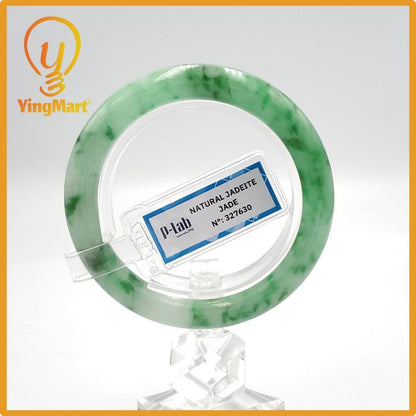 Yingmart 51mm PNJ327630 Certified Natural Color Grey White Natural Jadeite Jade Bangle Bracelet, Real Gemstone, Gift for Her Mom Grandma