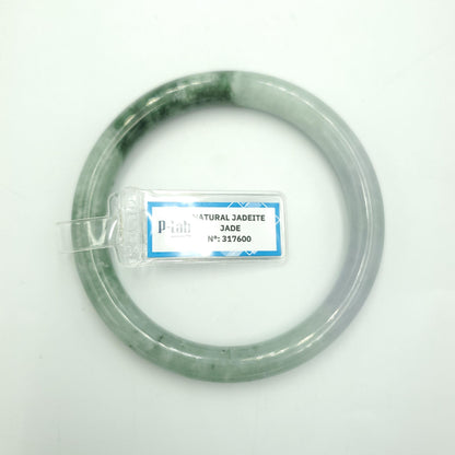 Yingmart 61mm PNJ317600 Certified Natural Color Green White To Dark Greyish Green Natural Jadeite Jade Bangle Bracelet, Real Gemstone