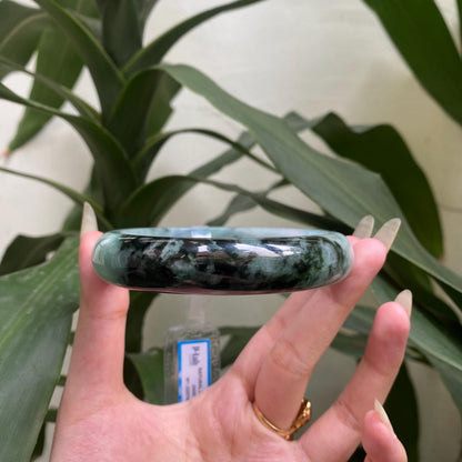 Jade Bangle 71mm PNJ325763 Certified | Natural Color Grey White, Very Light Purple, Brown, Black Jade Bangle Bracelet, Real Gemstone