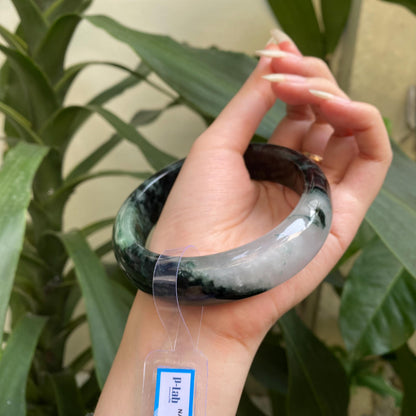 Jade Bangle 71mm PNJ325767 Certified | Natural Color Grey White, Brown, Grey, Black Jade Bangle Bracelet, Real Gemstone, Gift for Women, Men
