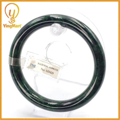 Yingmart 66 mm PNJ133420 Certified Natural Color Dark Green, Black Natural Jadeite Jade Bangle Bracelet, Real Gemstone, Gift for Her Mom