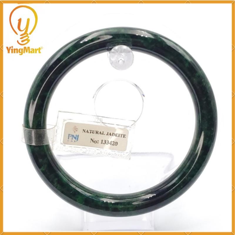 Yingmart 66 mm PNJ133420 Certified Natural Color Dark Green, Black Natural Jadeite Jade Bangle Bracelet, Real Gemstone, Gift for Her Mom