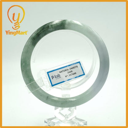 Yingmart 61mm PNJ317600 Certified Natural Color Green White To Dark Greyish Green Natural Jadeite Jade Bangle Bracelet, Real Gemstone