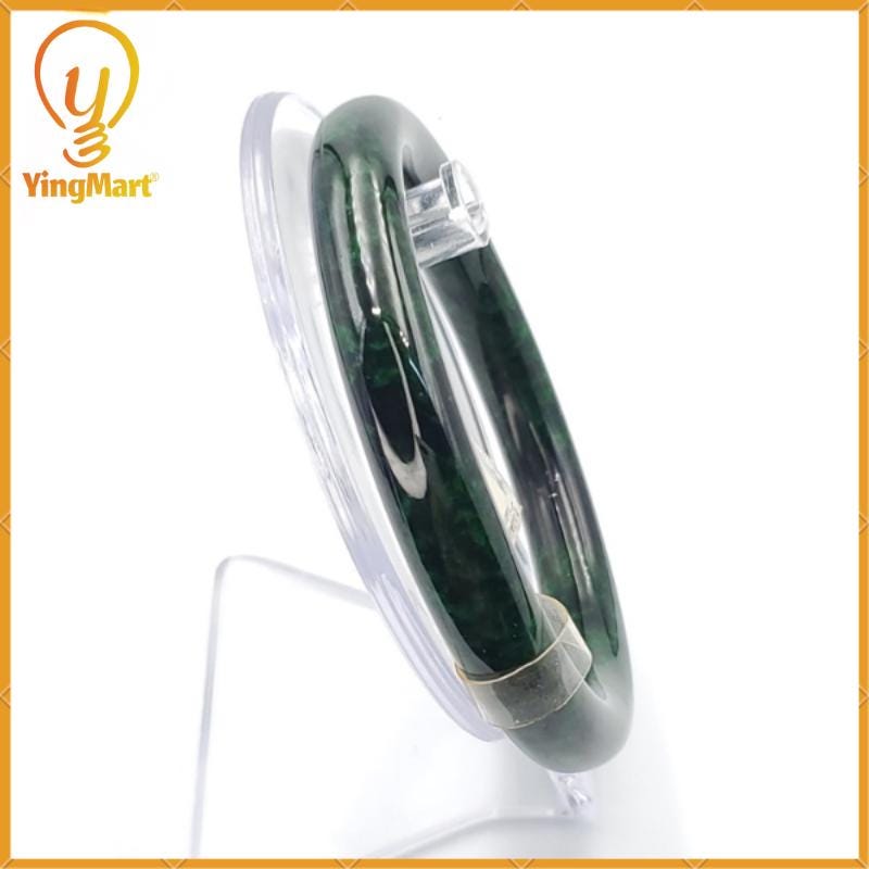 Yingmart 66 mm PNJ133420 Certified Natural Color Dark Green, Black Natural Jadeite Jade Bangle Bracelet, Real Gemstone, Gift for Her Mom