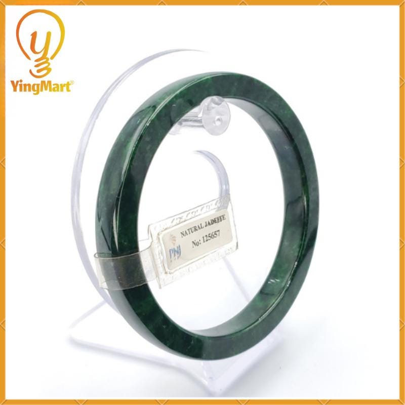 Yingmart 66 mm PNJ125657 Certified Natural Color Dark Green, Black Natural Jadeite Jade Bangle Bracelet, Real Gemstone, Gift for Her Mom