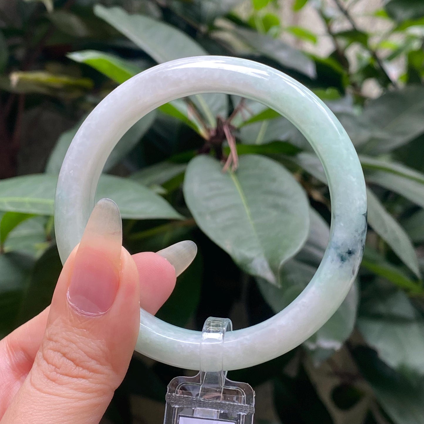 Yingmart 54mm LIULAB 458785 Certified Natural Color Dark Green Grey, Pale White  Natural Jadeite Jade Bangle Bracelet, Real Gemstone