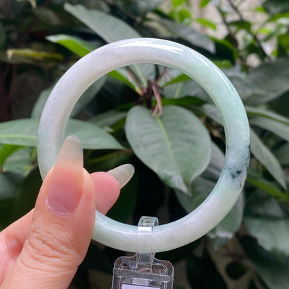 Yingmart 54mm LIULAB 458785 Certified Natural Color Dark Green Grey, Pale White  Natural Jadeite Jade Bangle Bracelet, Real Gemstone