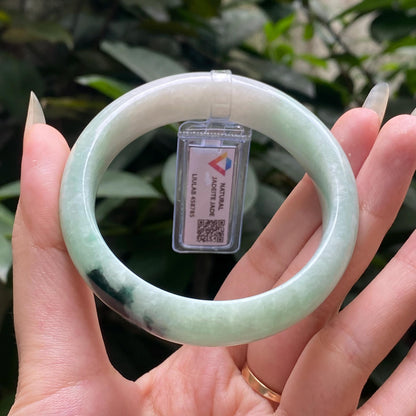 Yingmart 54mm LIULAB 458785 Certified Natural Color Dark Green Grey, Pale White  Natural Jadeite Jade Bangle Bracelet, Real Gemstone