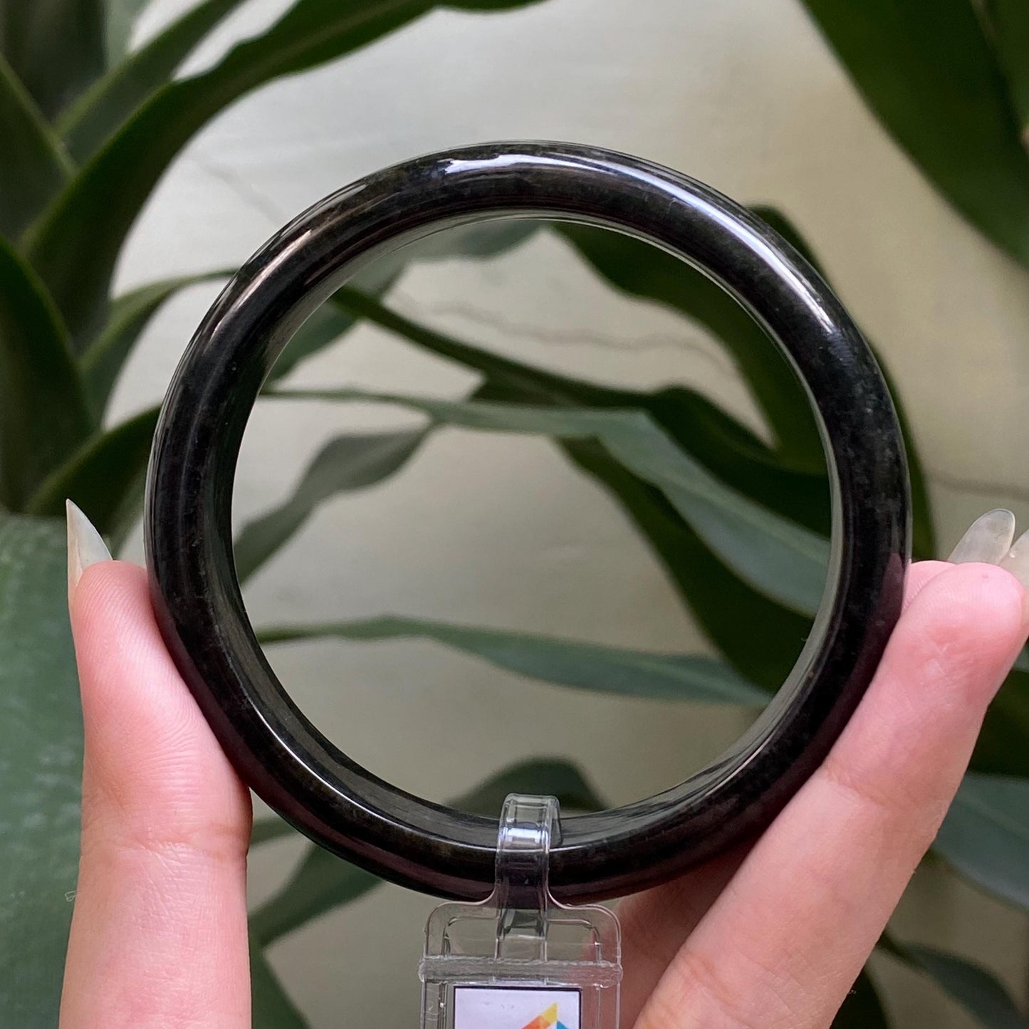 Yingmart 62mm LIULAB 227848 Certified Natural Color Black Dark Green  Natural Jadeite Jade Bangle Bracelet, Real Gemstone, Gift for Her, Mom