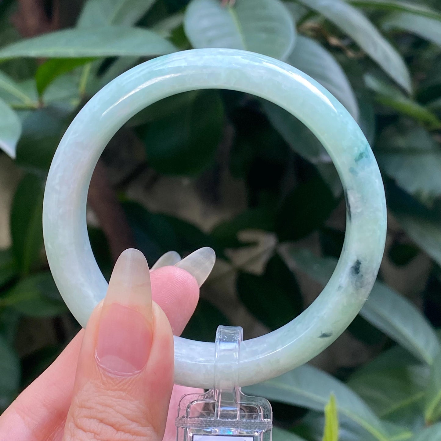 Yingmart 55mm LIULAB 835497 Certified Natural Color Green Grey, Pale White  Natural Jadeite Jade Bangle Bracelet, Real Gemstone,Gift for her