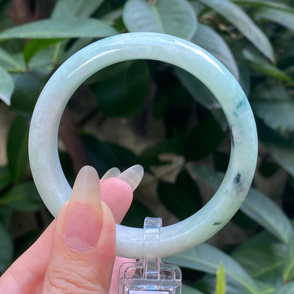 Yingmart 55mm LIULAB 835497 Certified Natural Color Green Grey, Pale White  Natural Jadeite Jade Bangle Bracelet, Real Gemstone,Gift for her