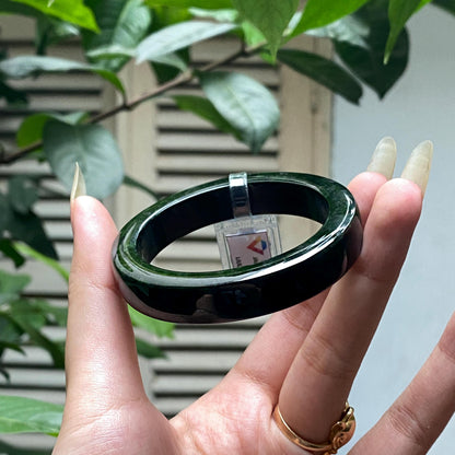 Yingmart 51mm LIULAB 255782 Certified Natural Color Dark Green, Black Natural Jadeite Jade Bangle Bracelet, Real Gemstone, Gift for her, Mom