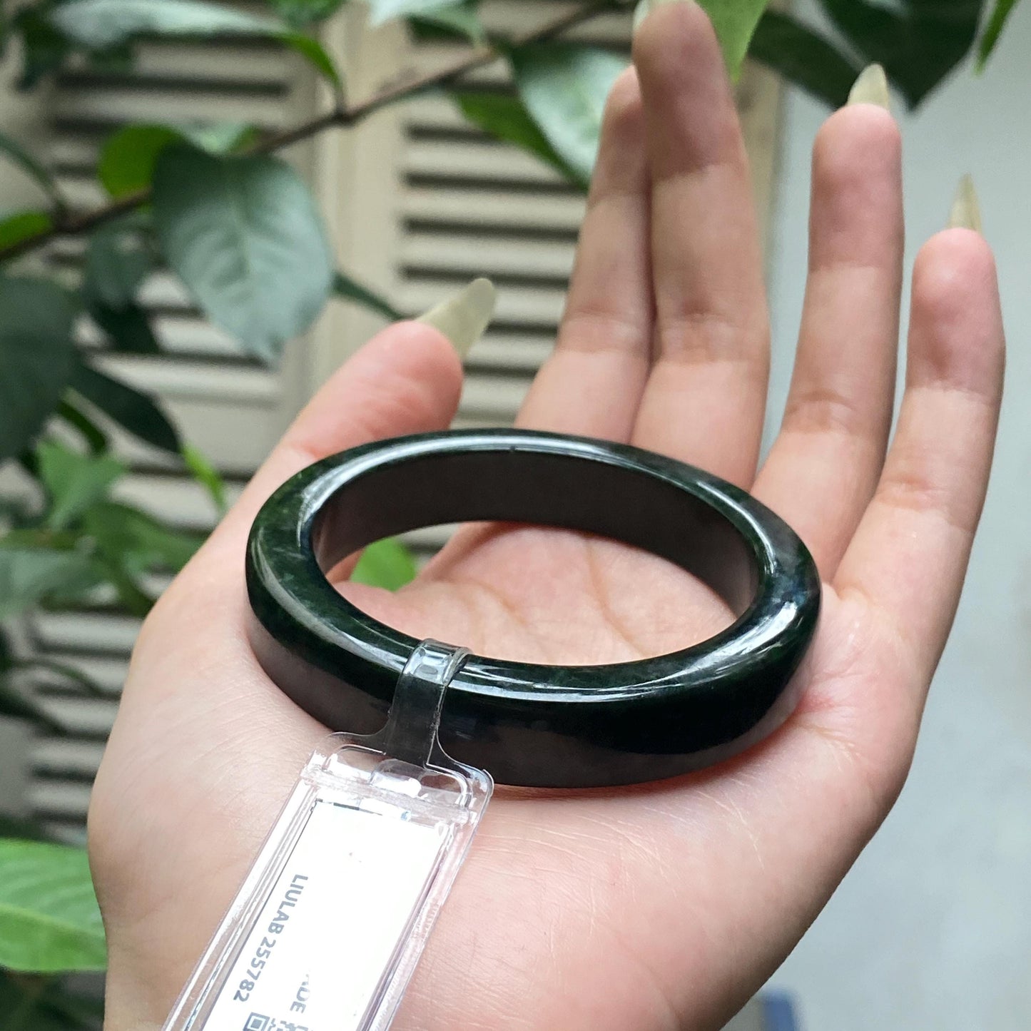 Yingmart 51mm LIULAB 255782 Certified Natural Color Dark Green, Black Natural Jadeite Jade Bangle Bracelet, Real Gemstone, Gift for her, Mom