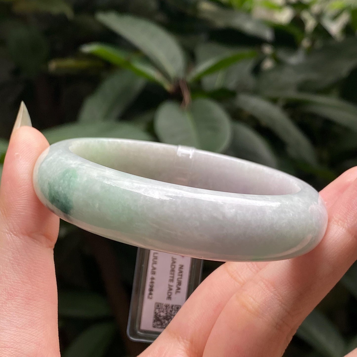 Yingmart 56mm LIULAB449842 Certified Natural Color Green Light Violet White Natural Jadeite Jade Bangle Bracelet, Real Gemstone,Gift for her