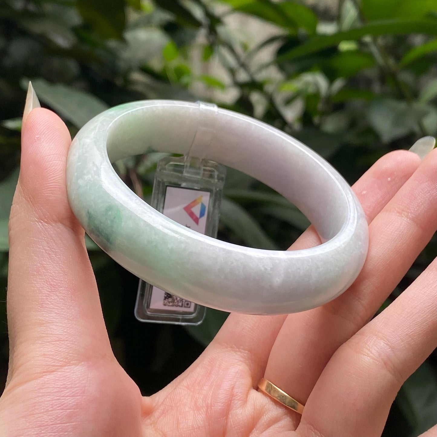 Yingmart 56mm LIULAB449842 Certified Natural Color Green Light Violet White Natural Jadeite Jade Bangle Bracelet, Real Gemstone,Gift for her