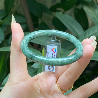 Yingmart 53mm LIULAB 247856 Certified Natural Color Dark Green Grey White Natural Jadeite Jade Bangle Bracelet, Real Gemstone, Gift for her