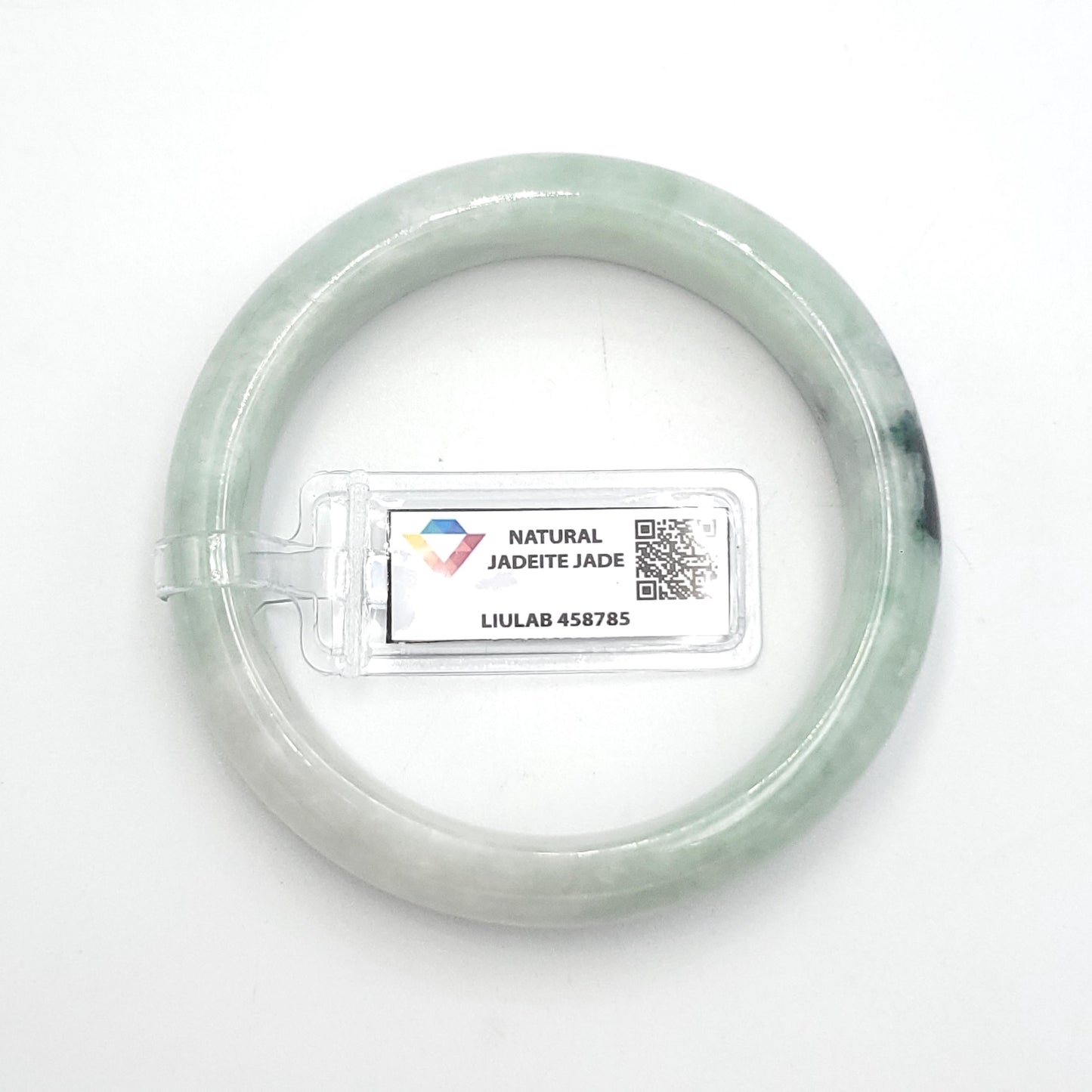 Yingmart 54mm LIULAB 458785 Certified Natural Color Dark Green Grey, Pale White  Natural Jadeite Jade Bangle Bracelet, Real Gemstone