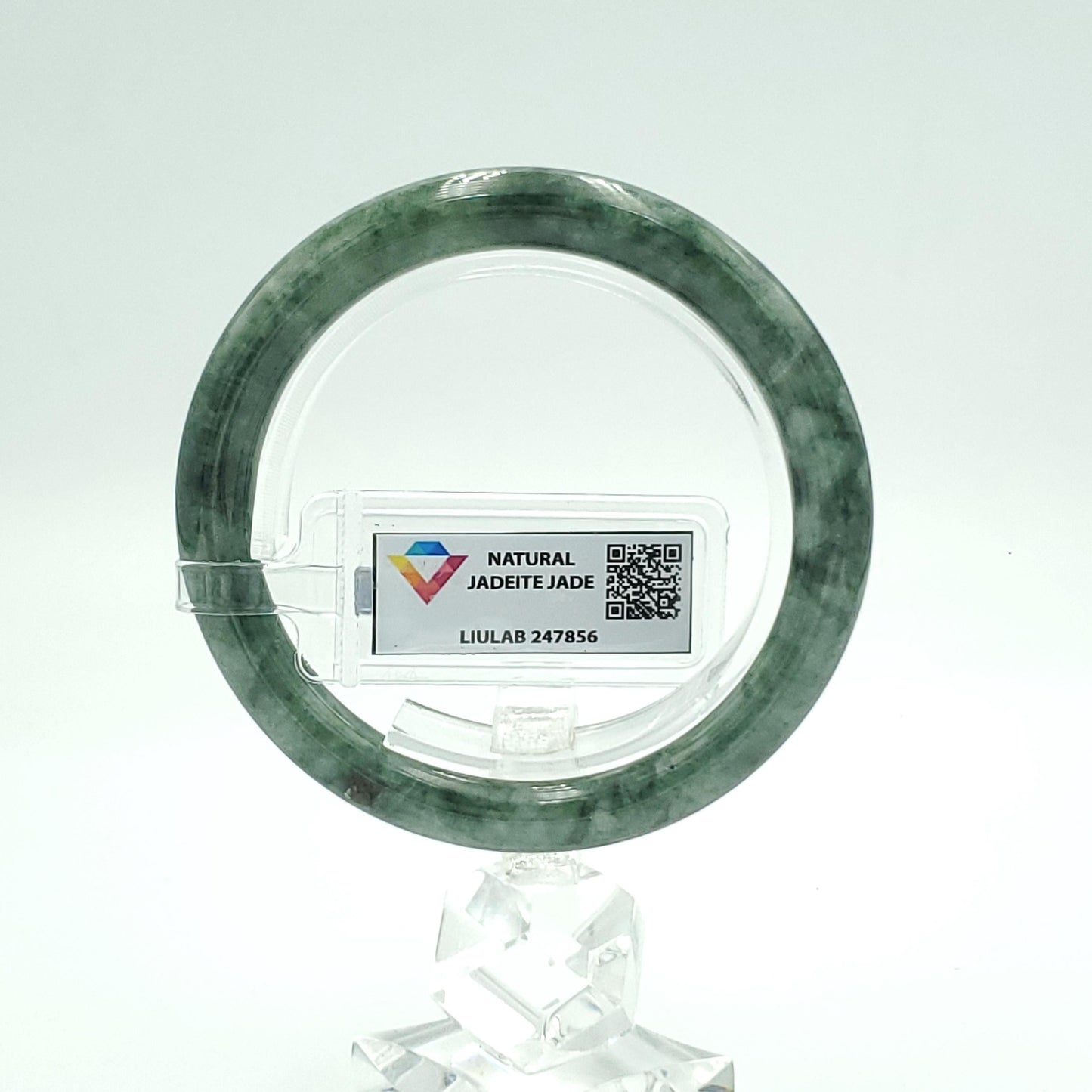 Yingmart 53mm LIULAB 247856 Certified Natural Color Dark Green Grey White Natural Jadeite Jade Bangle Bracelet, Real Gemstone, Gift for her