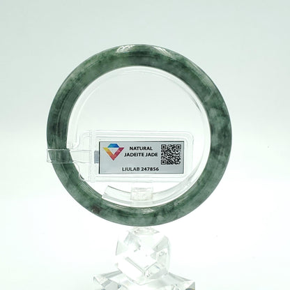 Yingmart 53mm LIULAB 247856 Certified Natural Color Dark Green Grey White Natural Jadeite Jade Bangle Bracelet, Real Gemstone, Gift for her